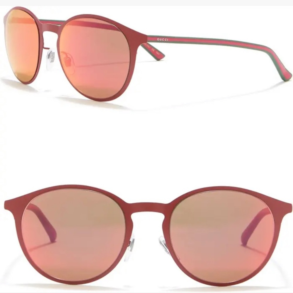 NIB Authentic Gucci 52mm Round Sunglasses Red - Picture 2 of 4